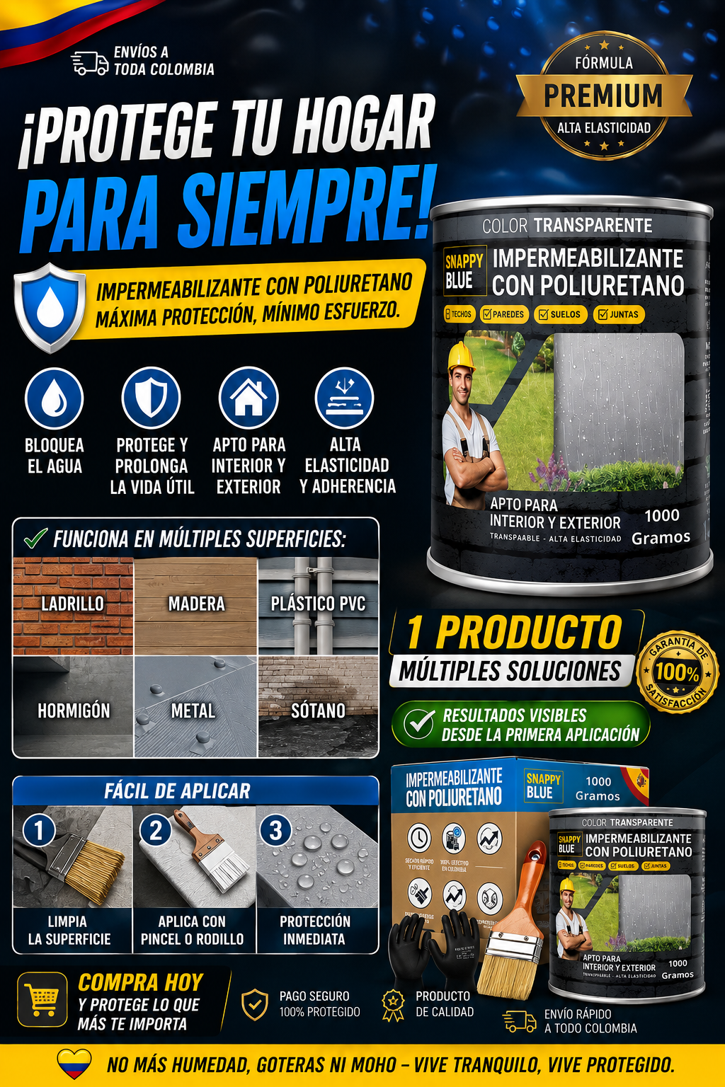 Impermeabilizante Snappy Blue 1 kg + Kit de Aplicación GRATIS